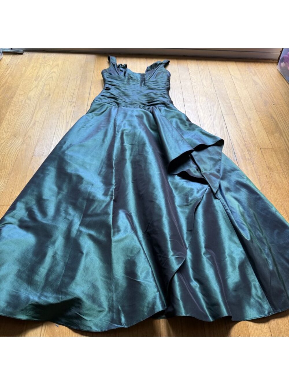 Rickie Freeman Teri Jon Size 6 Green Silk Sleeveless Pleated Ruched Maxi Gown - Picture 14 of 16